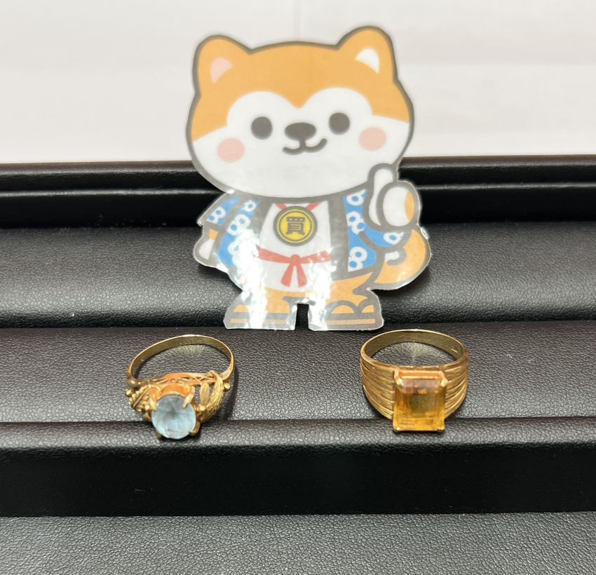 K18アクアマリンリング　K18イエロートパーズリング