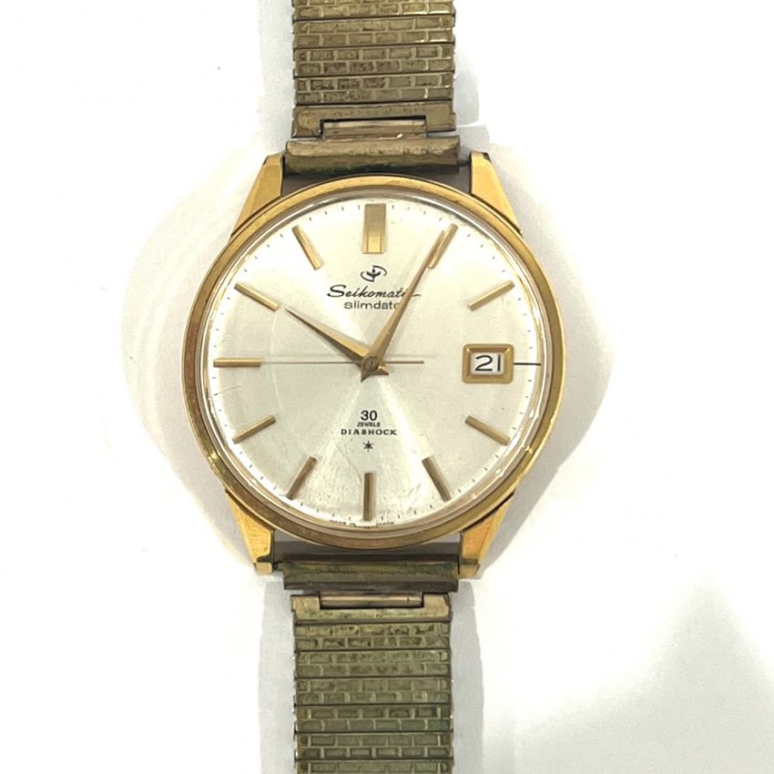 SEIKO セイコーマチック スリムデイト 自動巻き時計 ゴールドカラー 稼働品