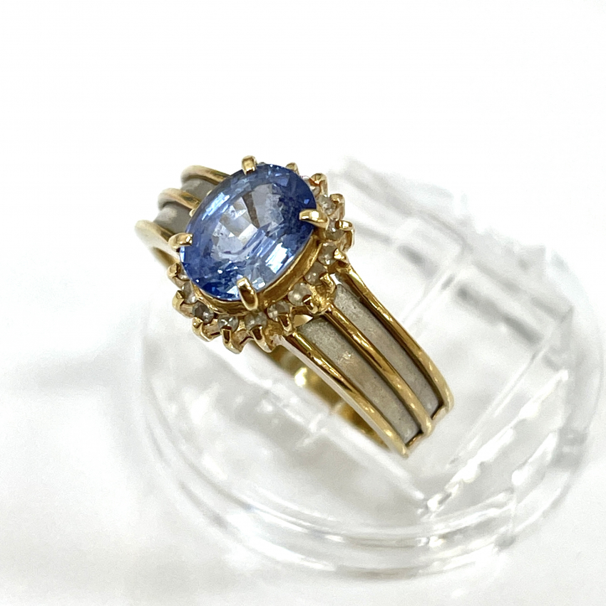 K18Pt900 リング 青石1.29ct メレD0.10ct